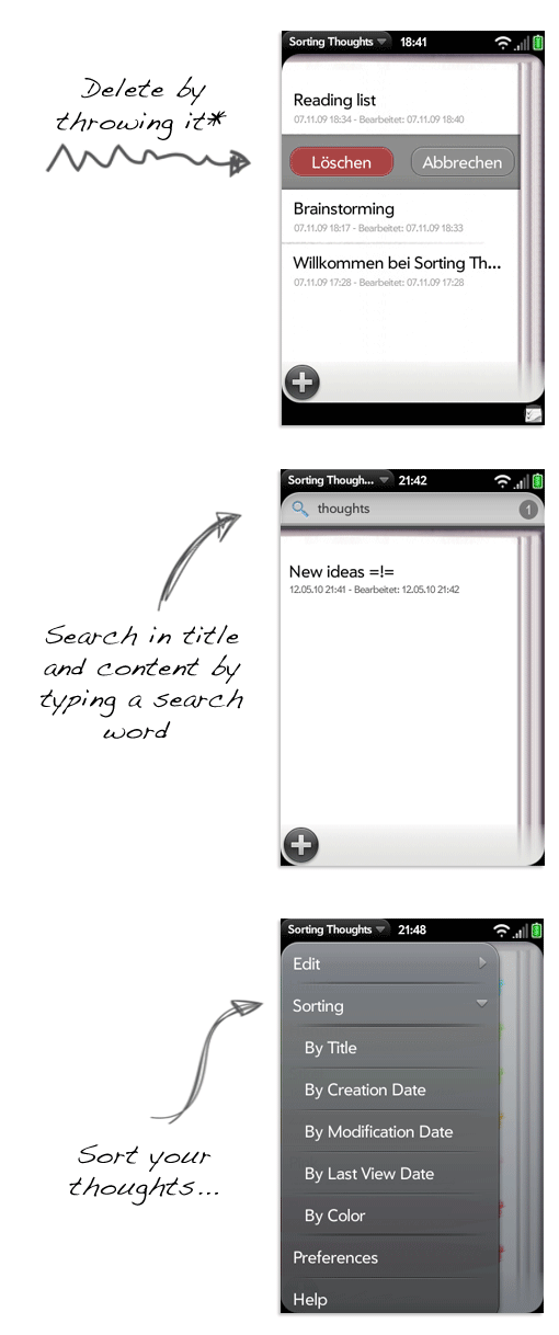 Sorting Thoughts for webOS instruction
