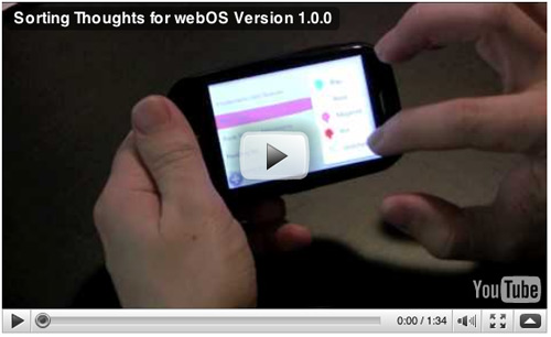 Sorting Thoughts for webOS version 1.0.0 hands on video